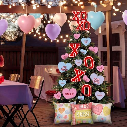 HunnmingRe 17 Pcs Valentines Day Conversation Hearts Tree Ornament Extra Large Sweet Candy Conversation Heart Tree Ornaments Be Mine Kiss Me Love Forever Heart Cut Outs for Valentine Home Decor - Image 4