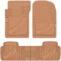 Motor Trend FlexTough™ Advanced Beige Rubber Car Floor Mats – Heavy Duty Trim to Fit All Weather Floor Mats for Cars Truck SUV - Automotive Car Interior Floor Liner Protection - Universal Fit
