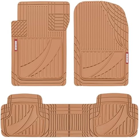 Motor Trend FlexTough™ Advanced Beige Rubber Car Floor Mats – Heavy Duty Trim to Fit All Weather Floor Mats for Cars Truck SUV - Automotive Car Interior Floor Liner Protection - Universal Fit