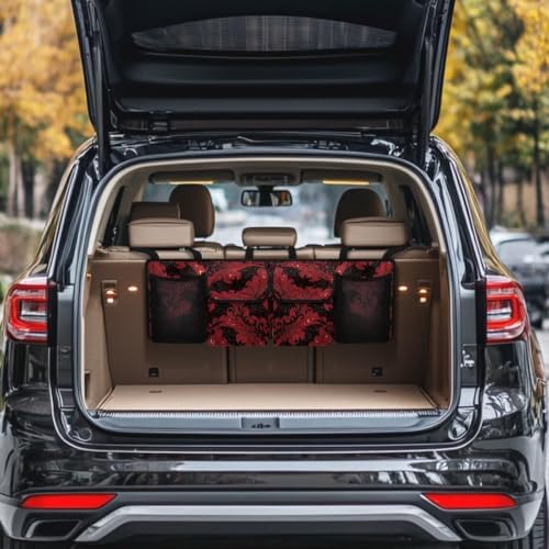 Hanging Car Trunk Organizer Halloween Bat Spider Web Print Car Back Seat Storage Bag Auto Cargo Bag Collapsible Auto Interior Accessories for Sedans SUV Jeep Trucks MPV Van