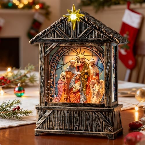 Christmas Snow Globe Lantern Water Glittering Nativity Manger with Star, USB Lined/Battery Operated Lighted Lantern for Christmas Festival Decoration Gifts - Image 6