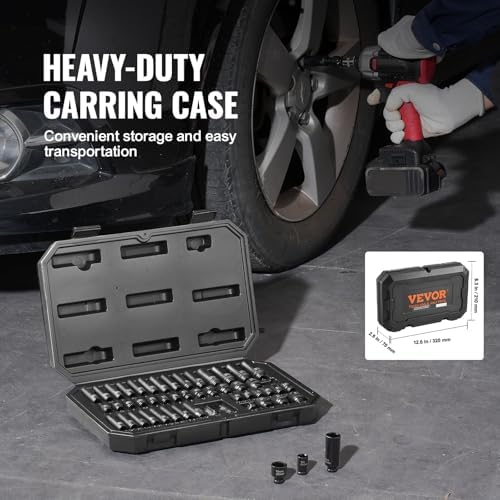VEVOR Drive Impact Socket Set 1/4" - 48 Piece Deep & Shallow Socket Set SAE 3/16"-9/16" and Metric 4-15mm - 6 Point Cr-Mo Alloy Steel for Auto Repair - Easy-to-Read Size Markings Storage Case - Image 6