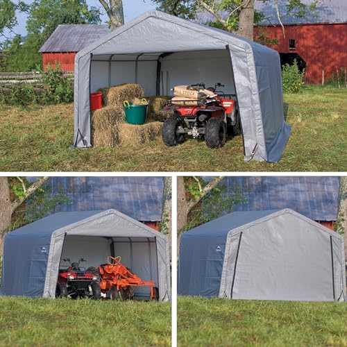 ShelterLogic Shed-in-a-Box All Season Steel Metal Peak Roof Outdoor Storage Shed with Waterproof Cover and Heavy Duty Reusable Auger Anchors 12' x 12' - Image 3