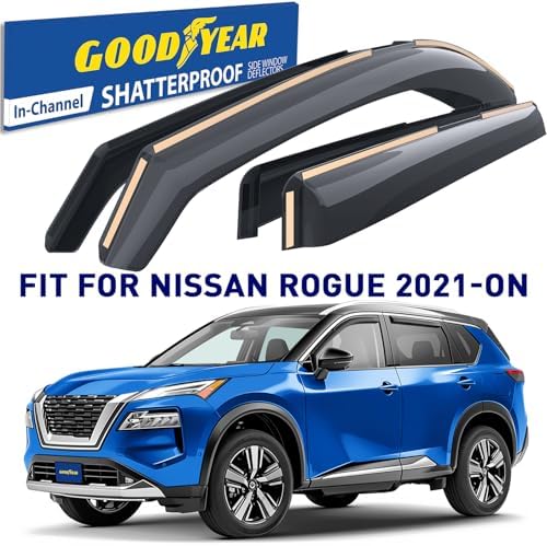 Goodyear Shatterproof in-Channel Window Deflectors for Nissan Rogue 2021-2026, Rain Guards, Window Visors for Cars, Vent Deflector, Car Accessories, 4 pcs - GY008432