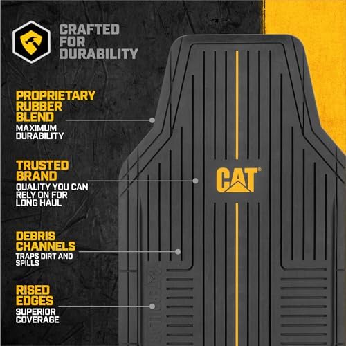 CAT® Trim to Fit Rubber Car Mats Full Set, Automotive Floor Mats, Interior Accessories & Car Rug Protection VulcanCore Heavy-Duty 4-Piece All Weather Floor Mats for Cars, Trucks & SUVs Black Yellow