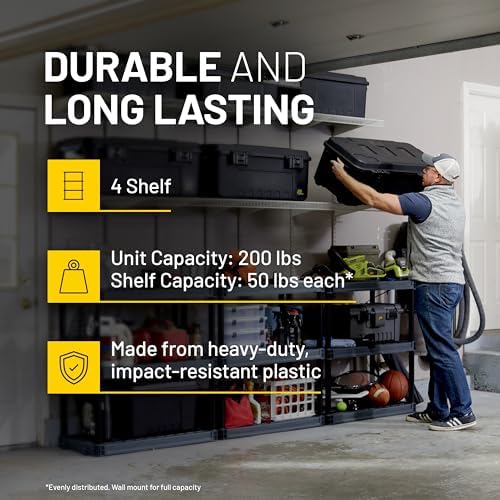 Plano 4-Shelf Plastic Storage Shelves, 48” x 23” x 14”, 200lb Capacity, Pantry, Office, Closet and Garage Shelves, Easy to Assemble, Durable Plastic Shelving Unit - Image 3