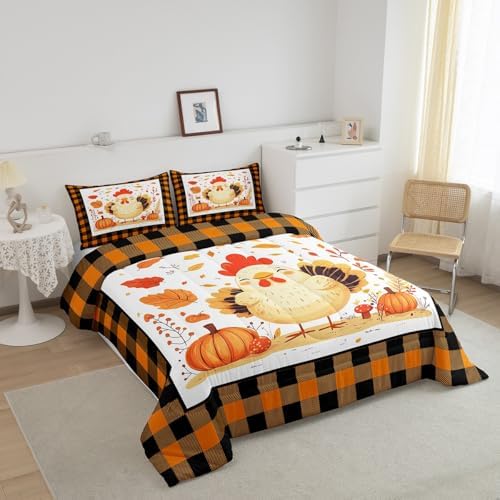 Erosebridal Fall Bedding Sets King - Thanksgiving Turkey Comforter Set for Kids Adults Rustic Farmhouse Duvet Insert Botanical Autumn Leaves Quilt - Image 3