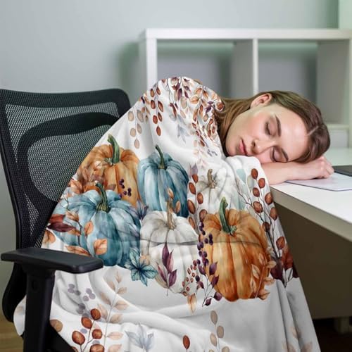 DecorLovee Orange Teal Brown Fall Blanket 50"x80", Reversible Vintage Thanksgiving Throw Blanket for Couch/Bed, Botanical Lightweight Soft Throw Blankets for Adult, Warm Fuzzy Blankets for Winter - Image 7
