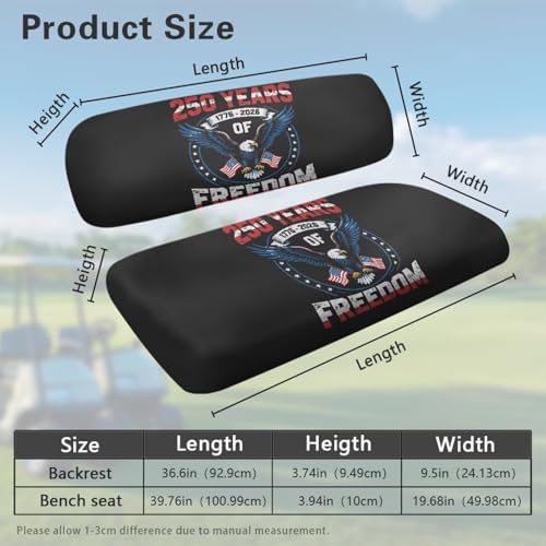 Yewatlles Golf Cart Seat Covers Kit, Fit for Club Car Precedent Ordinary Front Seat Cushion, Golf Cart Polyester Seat Cover 250th Years American Flag Freedom