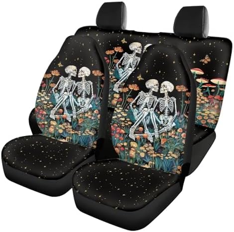 Skull Floral Starry Night Print Car Seat Covers 4Pcs Front & Rear Breathable Seat Covers Universal Fits for Truck, Sedan, SUV Auto Interior Protector Car Accessories