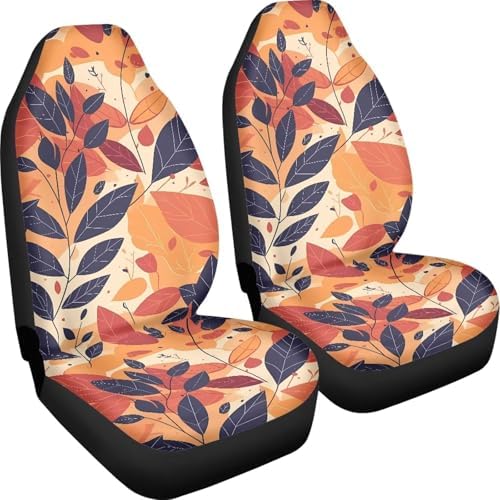Leaf Set Car Seat Covers for Low Back Car Seats 2pcs, Modern Botanical Durable Car Seat Cover, Red Yellow Line Drawing Art Universal Auto Seats Protector Fits for Car