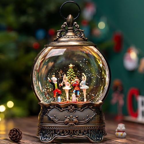 Nutcracker Ballet Scene Christmas Snow Globe Lantern Indoor Decor Walnut Soldier with Music,6H Timer,USB Lined/Battery Operated Lighted Lantern for Christmas Festival Decoration Giftsts by ZQQLITE