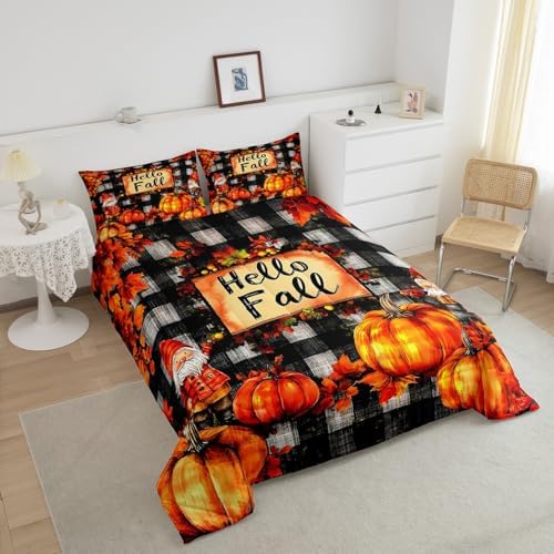 Erosebridal Gnome Comforter Set Full Size Fall Pumpkin Bedding Set Thanksgiving Sunflower Fruits Autumn Harvest Down Comforter for Boys Child Teens Maple Leaves Duvet Insert Room Decor 3 Pieces - Image 5