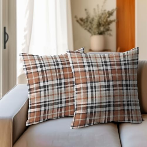 Christmas Plaid Pillow Covers 22x22 Set of 2 Brown Highly Absorbent - Image 3