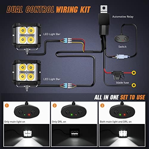 Nilight Side Shooter LED Light Pods with DRL, 4 Inch 26W Spot Flood Combo LED Cubes Light w/ 16AWG Wiring Kit for Fog Light Driving Light Auxiliary Light on Truck ATV UTV, 5 Years Warranty White