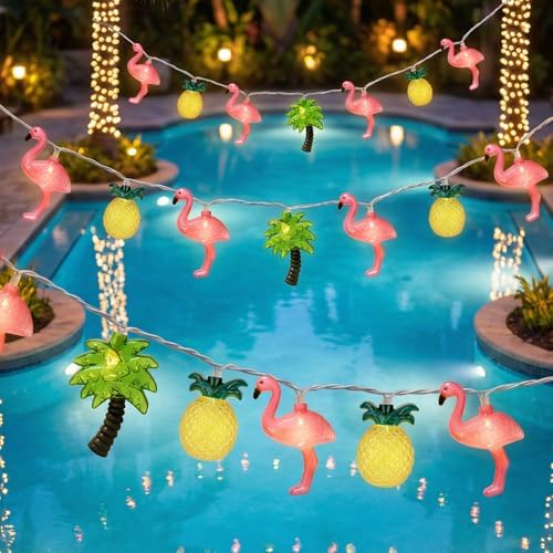 12FT 20LED Summer Hawaiian Themed Party Decorations Lights - LED Tropical Hawaiian String Lights Flamingo Pineapple Palm Tree Lights Waterproof for Summer Tropical Pool Beach Luau Party Decorations - Image 3