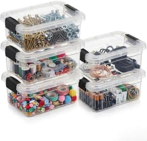 Superio 0.7 Quart Mini Clear Plastic Storage Container with Lid, Stackable Small Organizer Box for Crayons, Art Supplies, Beads, Sewing, Stationery & Food Storage, 5 Pack by Superio