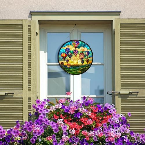Stained Glass Window Hanging, Hot Air Balloon Suncatcher Diamond Glass Panel Landscape Sun Catchers Decor for Birthday for Women, Men, Wife, Aunt, and Mom 7.8 in - Image 6