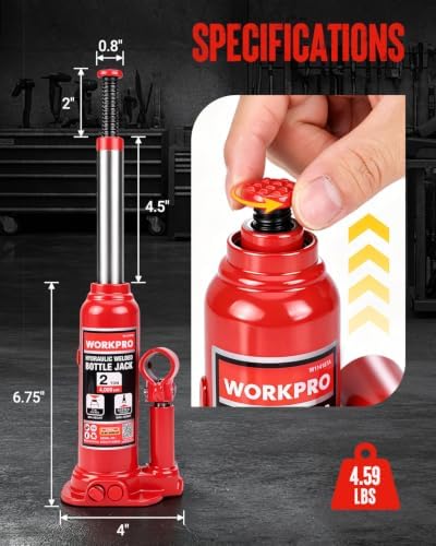 WORKPRO Bottle Jack, 2 Ton Heavy Duty Hydraulic Car Jack with Storage Case - Image 5