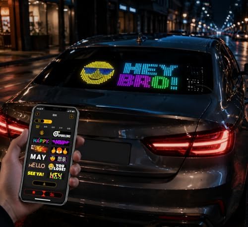Flexible LED Matrix Panel, Bluetooth App Programmable LED Car Sign, DIY Scrolling Text Animation Graffiti LED Screen, Waterproof USB 5V LED Display for Car Window, Store, Party (13.7"x4.0")