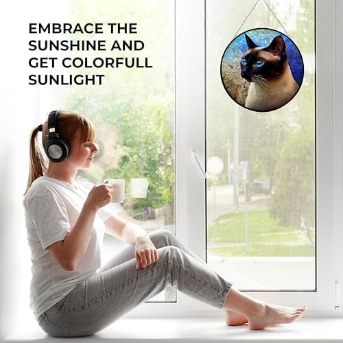 Easter Siamese Cat Suncatcher Stained Glass Window Hangings Sun Catchers Colorful Ornament Gifts for Women Mom Wife Halloween Christmas Housewarming - Image 5