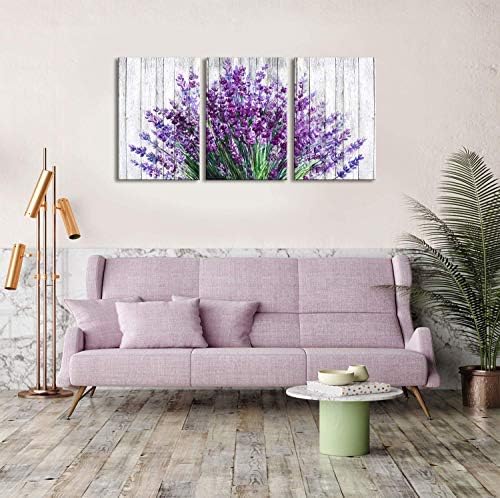 Lavender Wall Decor Purple Wall Art Rustic Farmhouse Flowers Canvas Prints Rural Floral Pictures for Bathroom Nature Botanical Paintings Artwork Dining Room Kitchen Home Decorations 16x24” 3 Pcs/Set - Image 4