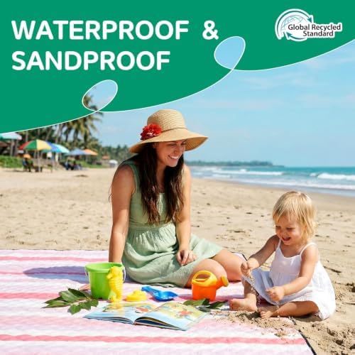 RYCHIC Waterproof Beach Blanket Picnic Outdoor Mat Rug Extra Large Foldable Big Cute Camping Gear Travel Accessories Gift Park Patio Lawn Garden Grass Ground Play Music Festival Concert Essential Pink - Image 3