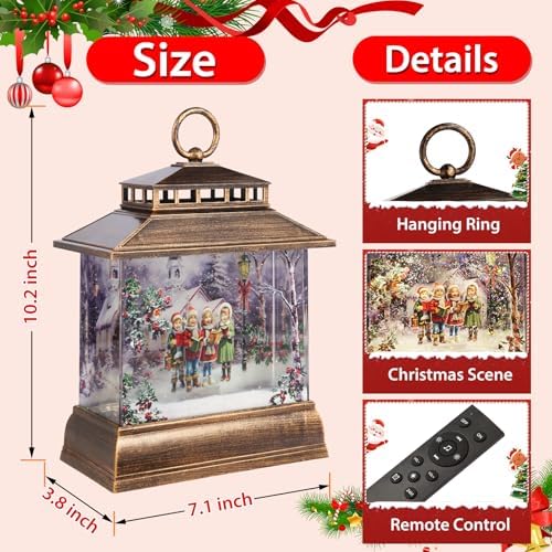 Christmas Snow Globe Lantern Water Glittering Lantern with 8 Songs & 6H Timer Romote Control Christmas Snow Globes USB & Battery Operated for Christmas Festival Decorations Gifts (Christmas Carol) - Image 2