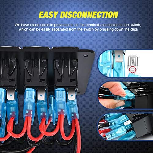 Nilight 6 Gang Rocker Switch Panel Laser Etched Aluminum Light Bar Switch with Cigarette Lighter USB Charger Voltmeter for 12V 24V Cars Boats Trailers