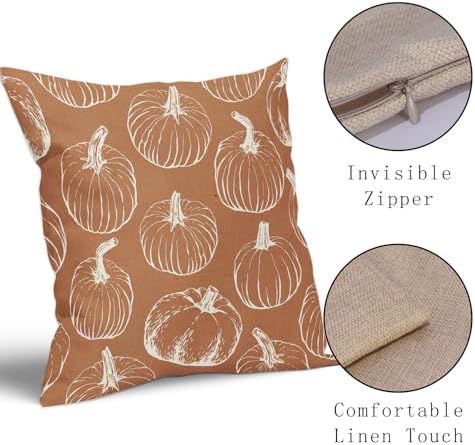 Burnt Orange Pumpkin Fall Pillow Covers 22x22 Set of 2 Autumn Themed Thanksgiving Harvest Print Decorative Throw Pillows Outdoor Farmhouse Pillowcases Cushion Case Seasonal Decor for Couch Sofa Bed - Image 4