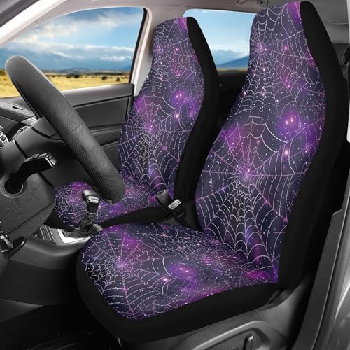 Purple Galaxy Spiderweb Print Car Seat Cover Front Seats Only,Halloween Auto Accessories Universal Fit for Most Cars,SUVs,Sedan,Truck or Van