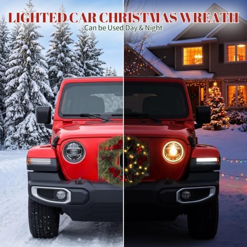 Canlierr Christmas Car Wreath Decoration with LED Lights, Charming Style - Image 4