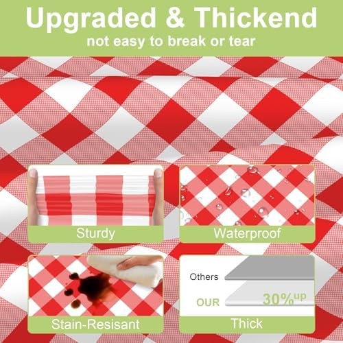 QIKSION 3 Pack Red Gingham Plastic Tablecloth, Picnic Table Cover - Image 3
