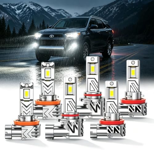 SEALIGHT Fit for Toyota 4Runner 2010-2020 LED Light Bulbs, 9005/HB3 H11/H8/H9 Bulbs with H11/H16 Fog Lights, 180000LM 6500K, 1200% Brighter, Advanced Cooling, Plug and Play, Pack of 6