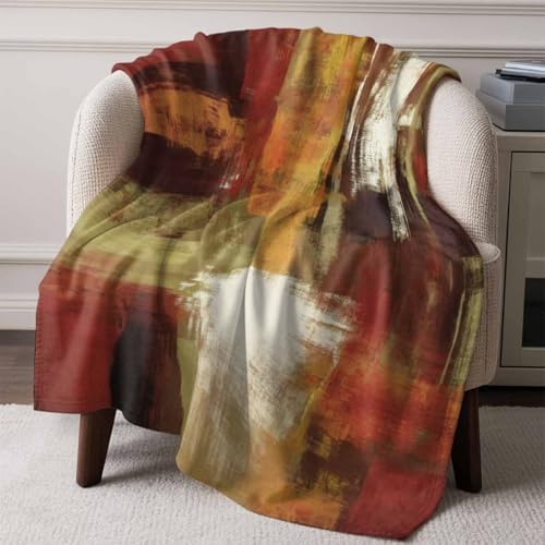 DecorLovee Burnt Orange Blanket 60"x80", Reversible Brown Green Fall Throw Blanket for Couch/Bed, Modern Oil Painting Abstract Lightweight Soft Throw Blankets for Men, Warm Fuzzy Blankets for Winter - Image 6