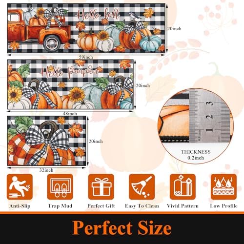 U'Artlines Fall Pumpkin Kitchen Rugs with Runner Sets 3 Piece, Washable - Image 2