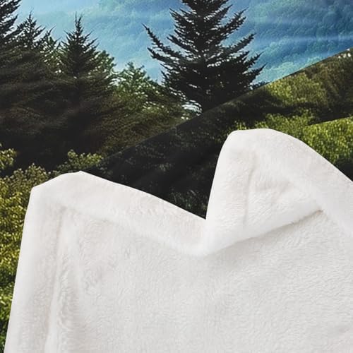 Nature Landscape Sherpa Blanket Mountain Jungle Sunrise Throw Blanket Bedroom Living Room Soft Cozy Jungle Trees Farmhouse Blankets Decor for Bed Couch Sofa Green Blue Gold Flannel Blankets 40"x50" - Image 6