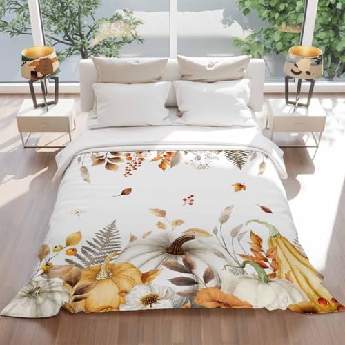 DecorLovee Fall Grey Orange Blanket 60"x80", Reversible Thanksgiving Pumpkins Throw Blanket for Couch/Bed, Brown Maple Leaf Lightweight Soft Throw Blankets for Men, Warm Fuzzy Blankets for Winter - Image 6