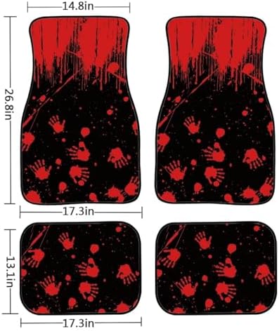 Halloween Non Slip Car Mats Set Horrible Gothic Bloody Handprint Splash Carpet Vehicle Floor Mats Car Handprint Halloween Decor Scary Accessories Front Row Floor Mats