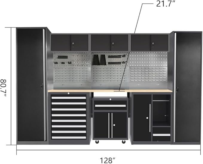 Steel Garage Workbench with Storage and Cabinets, Tool Organization, - Image 2