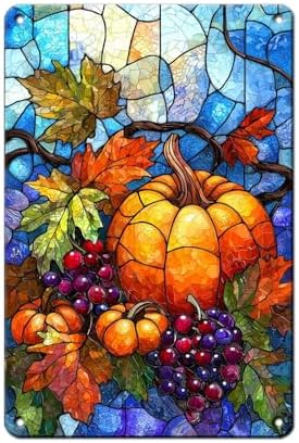 Fall Sign Vintage Thanksgiving Day Tin Sign Pumpkin Decor 8x12Inch by Unknown