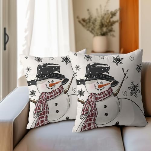 Sweetshow Winter Black Snowman Pillow Covers 20x20 Inches Xmas Snowflake White Throw Pillow Case Set of 2 Xmas Pillows Cotton Linen Cushion Cover for Home Couch Sofa Livingroom - Image 6