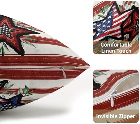 4th of July Pillow Covers 12x20 Set of 2, Patriotic Throw Pillow Covers Independence Memorial Day Pillowcase, Summer Stripes Decorative Fourth of July Cushion Case Couch for Indoor Outdoor Home Decor - Image 5