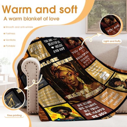 Birthday Gifts for Women,Black Queen Throw Blanket for Black Women,Encouragement Inspirational Birthday Present for Girls Female Teenagers Friends 50"x60" - Image 3