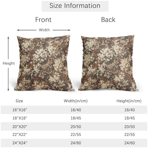 Spring Brown Pillow Covers 20x20 Set of 2 Neutral Floral Throw Pillow Covers Vintage Pillowcase Linen Decoration Farmhouse Soft Decorative Farmhouse Accent Cushion Case Couch for Indoor Home Decor - Image 4
