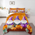 Erosebridal Fall Gnome Comforter Set Twin Size Thanksgiving Pumpkin Bedding Set for Kids Children Autumn Harvest Down Comforter Maple Leaf Quilt Set Orange Purple Lightweight Room Decor 1 Pillow Case by Erosebridal