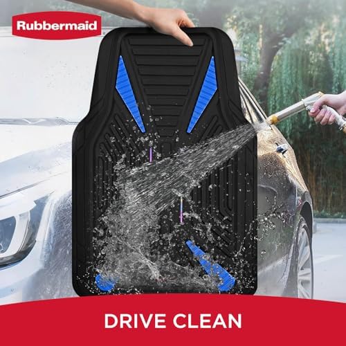 Rubbermaid Car Mat Full Set, Universal Trim-to-Fit Heavy-Duty Car Floor Mats – 4-Piece Set for All Weather Protection – Durable Rubber Mat for Cars, Trucks, SUVs & Vans-Blue