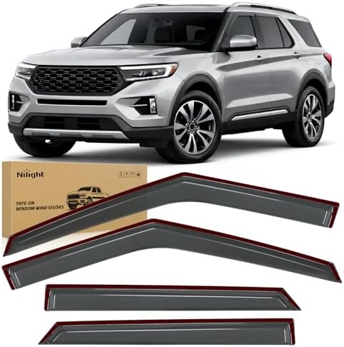 Nilight Tape-On Rain Guards for Ford Explorer 2020-2025, Dark Smoke, 4PCS