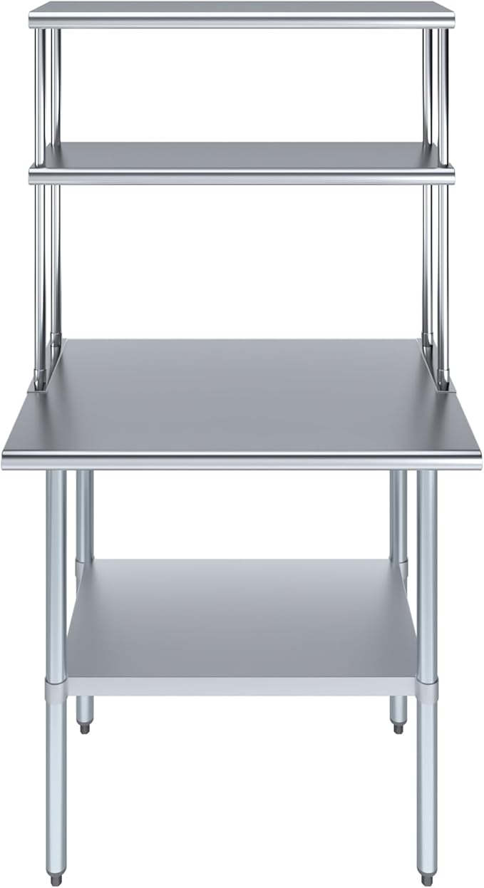 AmGood Stainless Steel Work Table Double Tier Overshelf | NSF - Image 2