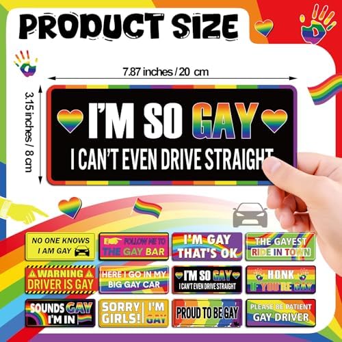 12 Pcs Funny Gay Car Magnets Bumper Prank Rainbow, Classic